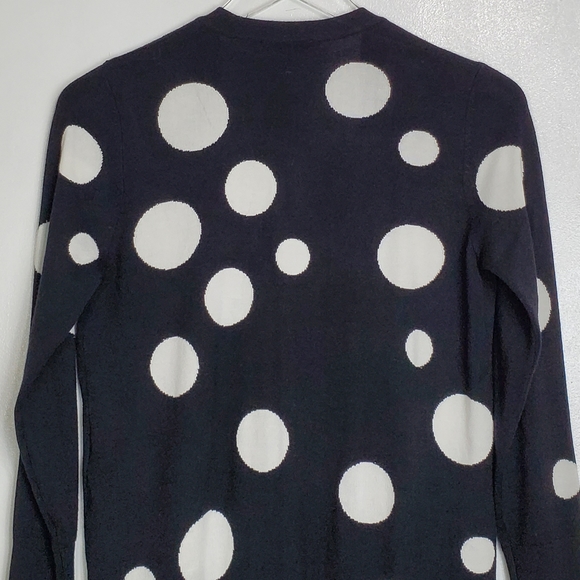 Chicos size S spun rayon big polka dot print open cardigan black knit grandma - Picture 6 of 12